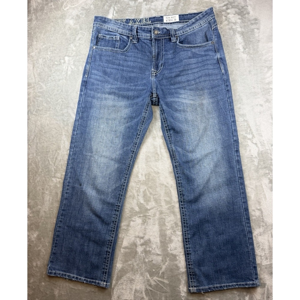 TK Axel Men's Size 36x30 Slim Boot Jeans Blue Thick Stitched Pockets Cowboy
